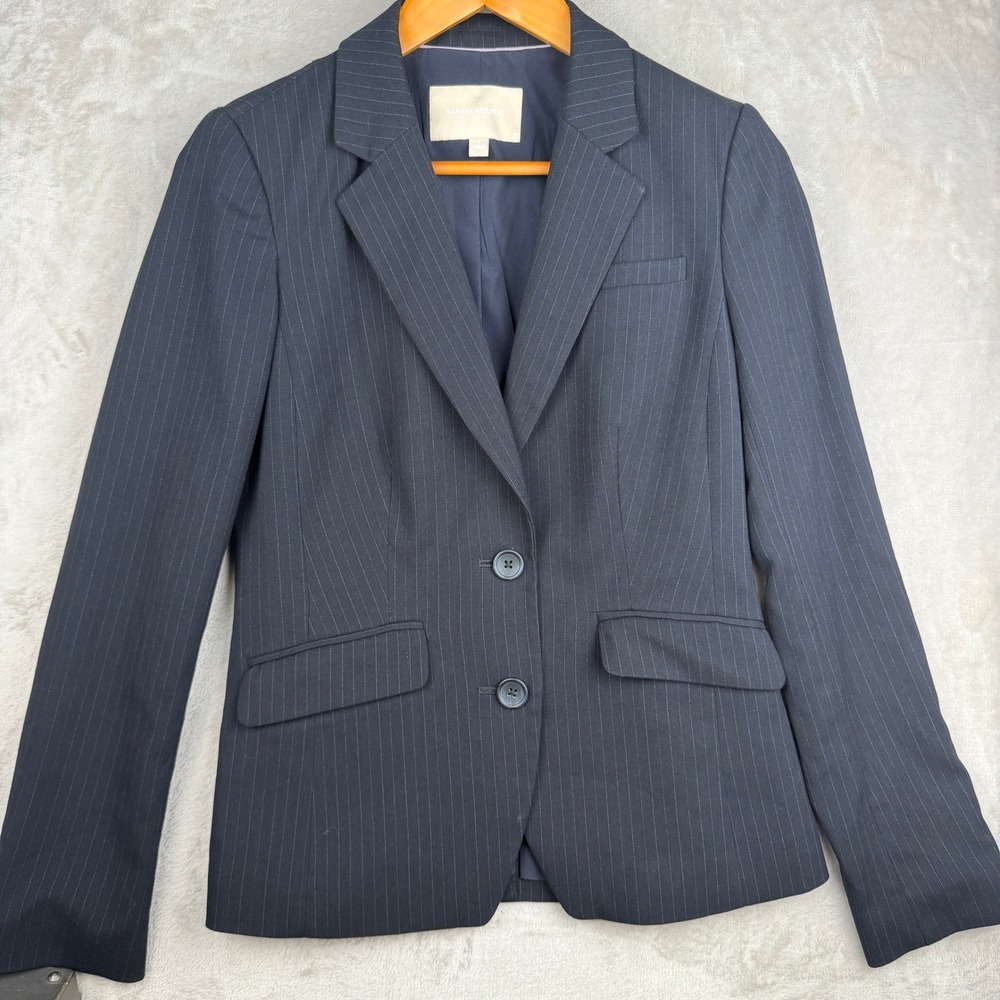 Banana Republic Navy Blue Pinstripe Two Button Tailored Blazer Jacket Womens 4